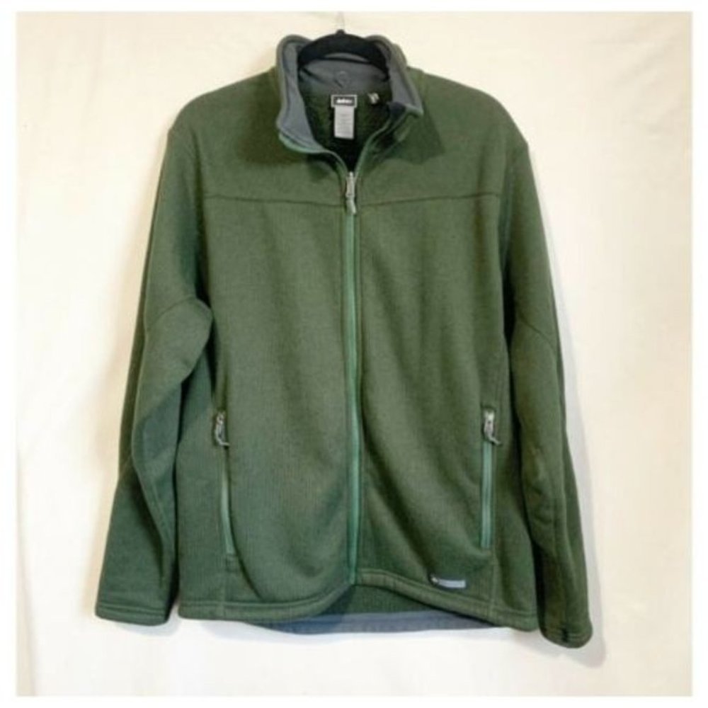 REI Men’s Size Large Ribbed Fleece Jacket Army Green Polartec Full Zip